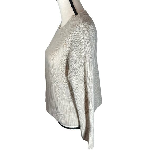 Autumn Cashmere Beige Cashmere Distressed Crew Neck Sweater Medium - Picture 3 of 8